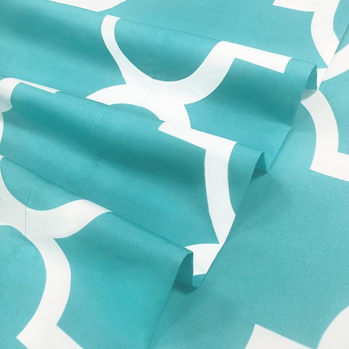 Mejoroom Full Bed Sheet Set - Super Soft Brushed Microfiber 1800 Thread Count Sheets with 16 inch Deep Pocket - Wrinkle Free - 4 Piece(Full, Aqua Quatrefoil with White Pattern)