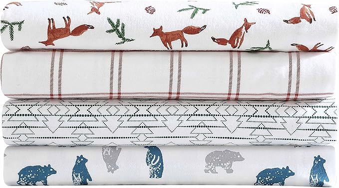 Eddie Bauer- Twin XL Sheet Set, Cotton Flannel Bedding Set, Brushed for Extra Softness, Cozy Home Décor (Fox Trail Orange, Twin XL)