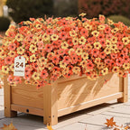SHareconn 24 Bundles Artificial Fall Flowers for Outdoors Decoration, UV Resistant Silk Eucalyptus Lavender Faux Autumn Fake Plants for Outside Indoor Garden Yard Porch Home Decor, Autumn Orange-Red