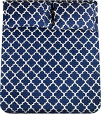 Mejoroom Queen Bed Sheet Set - Super Soft Brushed Microfiber 1800 Thread Count Queen Sheets with 16 inch Deep Pocket - Wrinkle Free - 4 Piece(Queen, Navy Quatrefoil with White Pattern)