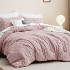 Bedsure Queen Comforter Set - Dusty Rose Comforter, Boho Tufted Shabby Chic Bedding for Kids, 3 Pieces Vintage Farmhouse Bed Set for All Seasons, Fluffy Soft Bedding with 2 Pillow Shams