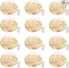 Brightown 12 Pack LED Fairy Lights Battery Operated String Lights - 7ft 20LED Waterproof Silver Wire Firefly Starry Moon Lights for DIY Crafts Wedding Table Centerpieces Party Bedroom Christmas