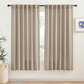 RYB HOME Semi Sheer Linen Blend Curtains - Back Tab 70 inches Widith Light Filtering Half Privacy Home Decor for Long Windows Living Room Bedroom Nursery, W 70 x L 84 inch, 2 Pcs, Khaki