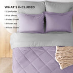 Bedsure Twin Comforter Set - 5 Pieces Reversible Light Purple Bedding, Twin Size Bed Set for All Seasons, Bed in a Bag with Down Alternative Comforter, Sheets, Pillowcase & Sham