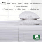 California Design Den Printed Twin XL Sheet Sets - 400 Thread Count Sateen, Natural 100% Cotton Sheets Set, Deep Pockets, Cooling and Durable Bedding Set - Pinstriped