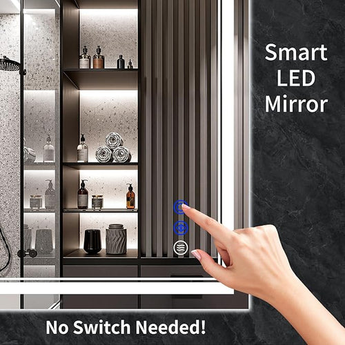 30"x24" LED Bathroom Mirror with Anti-Fog, Stepless Dimmable Lights, 3 Color Modes, Shatter-Proof Tempered Glass, Memory Function & Waterproof Design