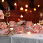 12 Pcs Large Pink Candle Holder- 3.15"×3.15" Ribbed Pink Vorive Candle Holders for Pink Bridal Shower Decorations, Girl Baby Shower Decorations, Pink Glass Candle Holder for Table Centerpiece