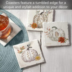 Thirstystone Fall Pumpkins 4 Pack Assorted Tumbled Tile Stone Coasters with Protective Cork Backing 4" Square Manufactured in The USA