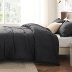 Bedsure Queen Comforter Set - Black Soft Bedding for All Seasons, Cationic Dyed Bed Set, 3 Pieces, 1 Queen Size Comforter (90"x90") and 2 Pillow Shams (20"x26"+2")