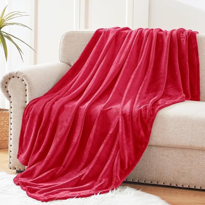 Exclusivo Mezcla Extra Large Fleece Throw Blanket for Couch, Sofa, 300GSM Super Soft and Warm Blankets, Red Throw All Season Use, Cozy, Plush, Lightweight, 50x70 Inches