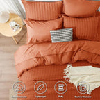 CozyLux King Size Comforter Set Burnt Orange Seersucker 7 Pieces Bed in a Bag King Comforter Set with Sheets Terracotta Luxury Bedding Set with Down Alternative Comforter, Sheets, Pillowcases & Shams