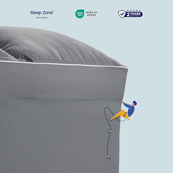 SLEEP ZONE Mattress Topper Twin Size, Extra Thick Fitted Mattress Pad for Back Pain, Plush and Support Mattress Cover, Deep Pockets Mattress Protector, Hotel Quality (Grey, Twin)