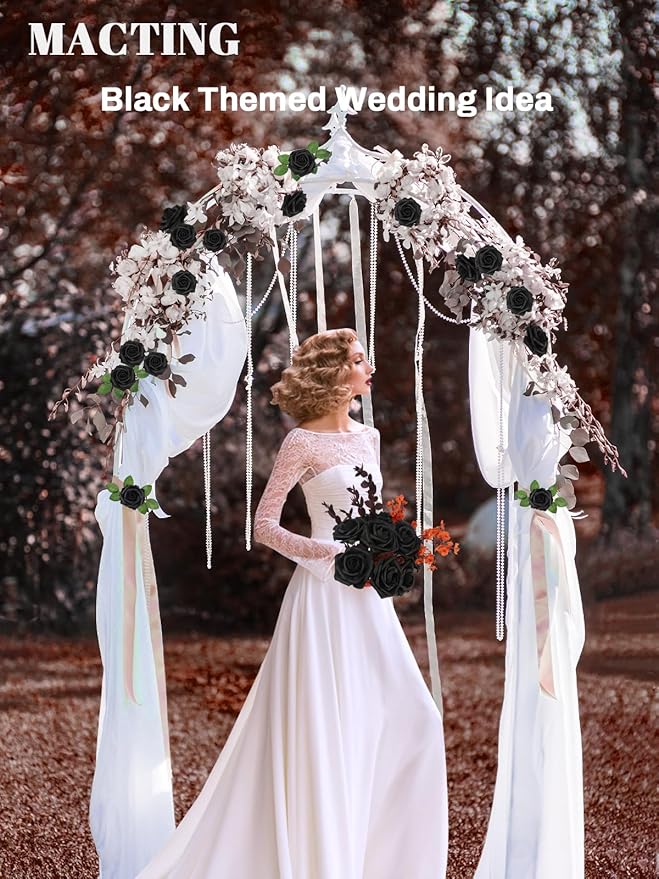 MACTING Artificial Black Rose Flowers 30PCS Real Touch Fake Flowers with Stem Foam Roses for DIY Wedding Bouquet Gifts Table Centerpieces Party Bridal Shower Home Gothic Halloween Decor
