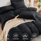 HYMOKEGE Black Twin XL Comforter Set Seersucker 5 Pieces, All Season Luxury Bed in a Bag for Bedroom, Bedding Set with Comforters, Sheets, Pillowcase & Sham
