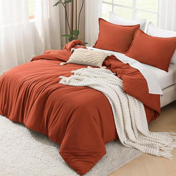 Litanika Burnt Orange Twin/Twin XL Comforter Set, 2 Pieces Solid Terracotta Lightweight Bedding Comforter Set, Rust Fluffy Quilted Blanket Set (66x90In Comforter & 1 Pillowcase)