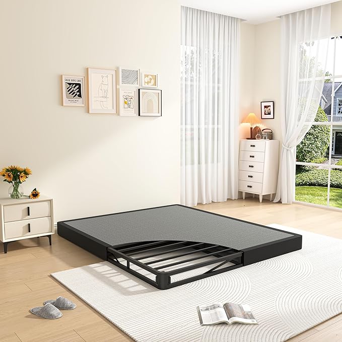 MAF 5 Inch Box Spring Full Size Bed, Low Profile Full Box Spring Bed Base, 3500 lbs Black Heavy Duty Metal Mattress Foundation with BoxSpring Cover, No Squeaky, Easy Assembly