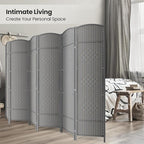 Folding Room Divider, Weave Fiber Privacy Screen, Extra Wide Room Screen Divider Separator, Decorative Separation Wall Divider, Freestanding Room (Grey, 6-Panel)