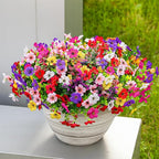 SHareconn 36 Bundles Artificial Flowers for Outdoors, Faux Plants Fake Silk Colorful Daisy Eucalyptus Lavender, UV Resistant for Outside Home Porch Patio Spring Decor, RedRosyPurpleYellowPinkWhite