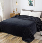 Polar Fleece Blanket Queen Size 350GSM Lightweight Throw for The Bed Extra Soft Brush Fabric Super Warm Sofa Blanket 90" x 90"(Black Queen)