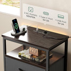 Huuger 5 Drawers Dresser with Charging Station, Dresser for Bedroom, Tall Night Stand, Chest of Drawers with Open Shelf, Bedside Table Nightstand, Fabric, for Entryway, Adult Only, Walnut