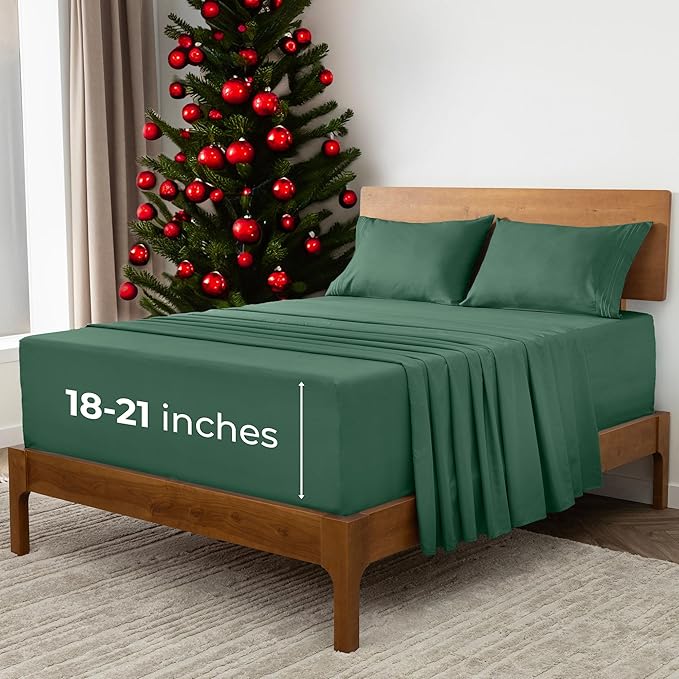 Mellanni Extra Deep Full Sheets - 4 PC Iconic Collection Bedding - Hotel Luxury, Ultra Soft, Cooling Bed Sheets - Wrinkle, Fade, Stain Resistant (Full, Emerald Green)