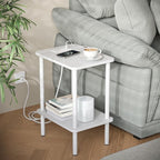 Apicizon 2 Tier End Table Set of 2, Small Side Table with Charging Station, Boho Bedside Table with USB Ports and Outlets, Nightstand for Small Spaces, Bedroom, Living Room, Easy Assembly, White