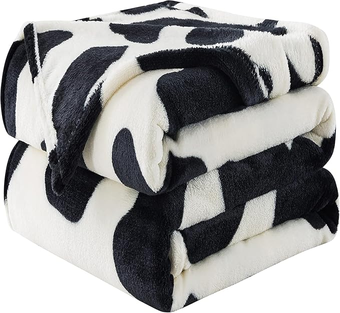 Flannel Fleece Cow Print Blanket Twin Size - Premium Lightweight Anti-Static Super Soft Cozy Plush Cow Blankets, Lightweight Microfiber Winter Warm Throw Blanket 66" x 90"(Black Cow Twin)