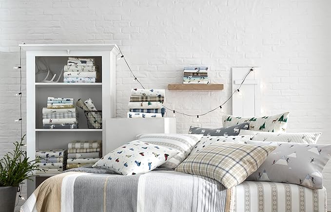 Eddie Bauer - Queen Sheets, Cotton Flannel Bedding Set, Brushed For Extra Softness, Cozy Home Decor (Tossed Snowflake, Queen)