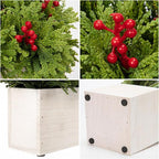 DILATATA Christmas Centerpieces 8 Inch Artificial Christmas Plant in Square Wooden Pot Tabletop Pine Plants with Red Berries Cedar Leaves for Winter Holiday Party Fireplace Mantel Xmas Decor
