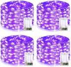 JMEXSUSS 4 Pack 50 LED Halloween Fairy Lights Battery Operated, 16.1ft Purple String Lights, Mini Christmas Lights Indoor Outdoor Waterproof for Bedroom Party Halloween Christmas Decorations
