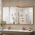 60x30 Inch Gold Bathroom Mirror for Wall, Brushed Metal Gold Framed Mirror, Large Rectangle Brass Vanity Mirror for Bathroom, Shatterproof, Anti-Rust (Horizontal/Vertical)