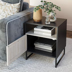 Nathan James Mina Rattan Wood End Side Accent Table Nightstand with Storage for Living Room or Bedroom, 1, Black Oak/Black