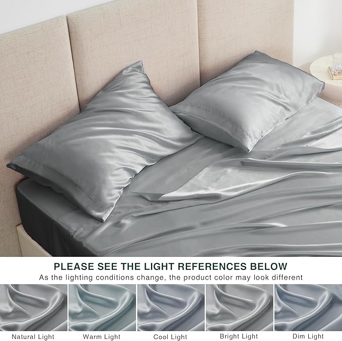 Love's cabin Full Size Satin Sheet Sets - 4 Piece Dark Grey Silky Sheet with Deep Pocket, Luxury Silk Feel Satin Bed Sheets Full Bedding Set (1 Flat Sheet,1 Fitted Sheet,2 Pillow Cases)