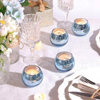 LAMORGIFT 12 PCS Blue Mercury Glass Votive Tealight Holders - Blue Centerpieces for Bridal Shower Decorations, Wedding Table Glass Decor