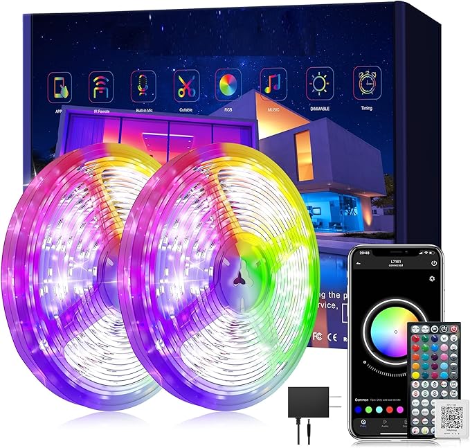 LED Strip Lights 150ft (2 * 75FT) for Bedroom - Music Sync Color Changing With Remote and App Control - RGB Cuttable Tape for Home Decor Gaming Accessories