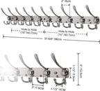 Dseap Coat Rack Wall Mount - 38” Long 10-Tri-Hooks Heavy Duty Coat Hanger Rail Wall Hooks for Hanging Coats Hats Clothing Clothes Purse Mudroom Entryway, Chromed, Pack of 2