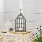 Church Shaped Tea Light Candle Holder Farmhouse Galvanized Metal Candle Holder Vintage Decorative Tealight Holder for Table Centerpiece Decoration - 4.53" x 1.97" x 10.43"