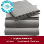 Mellanni Queen Sheets Set - 4 PC Iconic Collection Bedding - Hotel Luxury, Extra Soft, Cooling Bed Sheets - Wrinkle, Fade, Stain Resistant (Queen, Striped Gray/Silver)
