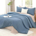 Litanika Oversized King Comforter Set Grayish Blue Super King Size, 3 Pieces Lightweight Solid Bedding Comforter Set, All Season Fluffy Bed Set (120x120In Comforter & 2 Pillowcases)