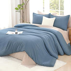 Litanika Oversized King Comforter Set Grayish Blue Super King Size, 3 Pieces Lightweight Solid Bedding Comforter Set, All Season Fluffy Bed Set (120x120In Comforter & 2 Pillowcases)