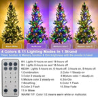 Decute 300LED Christmas Tree Lights Outdoor Indoor String Lights 108FT Extendable, 11 Modes 4 Colors Changing Waterproof Twinkle Fairy Lights Party Decor with Timer Remote(Warm White & 3 Multicolors)