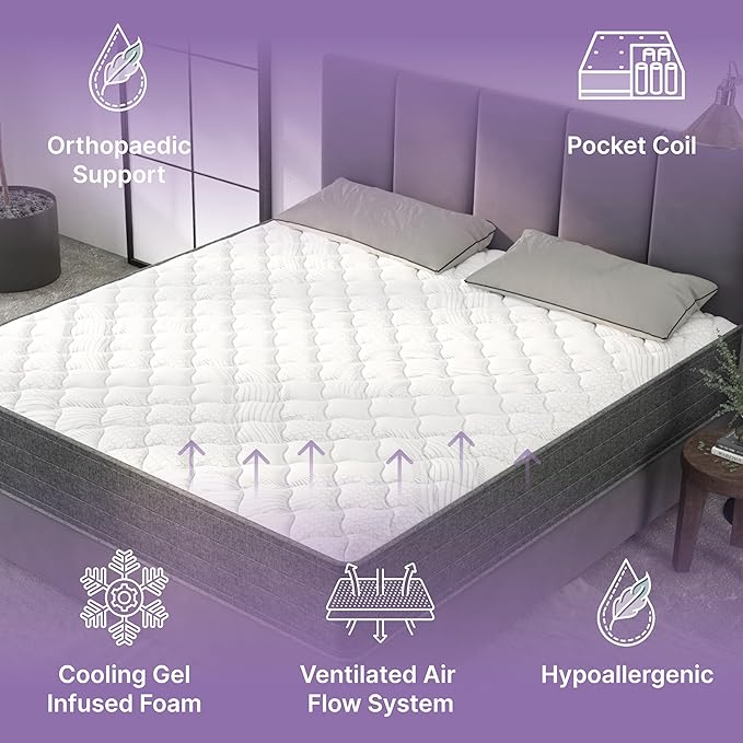 NapQueen Queen Mattress, 12 Inch Victoria Hybrid Cooling Gel Infused Pocket Spring and Memory Foam Mattress, Queen Size Mattress Bed in a Box, CertiPUR-US Certified, Fiberglass-Free Mattress