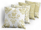 Ambesonne Retro Throw Pillow Cushion Case Pack of 4, Trellis Grid Medieval Floral Damask Mandala Flower Ornament in Modern Monochrome, Modern Accent Double-Sided Digital Printing, 16", Pale Khaki