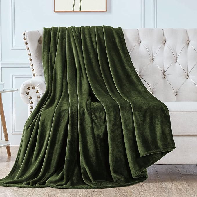Walensee Fleece Blanket Plush Throw Fuzzy Lightweight (Throw Size 50x60 Olive Green) Super Soft Microfiber Flannel Blankets for Couch, Bed, Sofa Ultra Luxurious Warm and Cozy for All Seasons