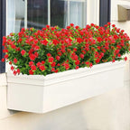 GREENRAIN Artificial Flowers Outdoor Fake Flowers for Decoration UV Resistant No Fade Faux Plastic Plants Garden Porch Window Box Décor (18 Bundles, 6#Red)