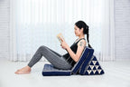 Leewadee - Comfortable Japanese Floor Mattress - Thai Floor Bed with Triangle Cushion - Futon Mattress - Thai Massage Mat, 67 x 21 inches, Blue White, Kapok Filling