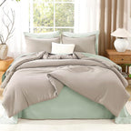 Litanika Oatmeal Comforter King Size, 3 Pieces Lightweight Solid Bedding Comforter Set, All Season Fluffy Bed Set