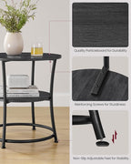 VASAGLE Side Table, 2-Tier Round End Table, Nightstand with Steel Frame for Small Spaces, Living Room, Bedroom, Charcoal Gray and Ink Black
