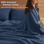 PHF 100% Cotton Waffle Weave Blanket King Size for Bed, Soft Lightweight & Breathable, All-Season Comfort, Luxury Aesthetic Woven Bedding for Home Decor, 108"x90", Blue Sapphire