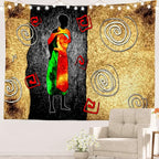Batmerry African Ethnic Retro Tapestry,Vintage Motive Oil Landscape Fashion Wall Art Hanging Decoration Polyester Fiber White Ruffled Around for Dorm Room Bedroom Living Room, 51.2x59.1 inches